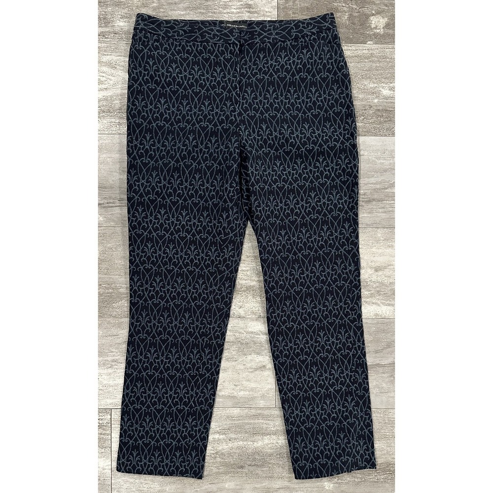 Adrianna Pappell Navy Blue Scroll Print Cropped Slim‎ Leg Pants Size 8